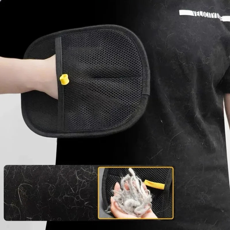 Pet grooming glove used while bathing a dog