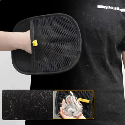 Pet grooming glove used while bathing a dog