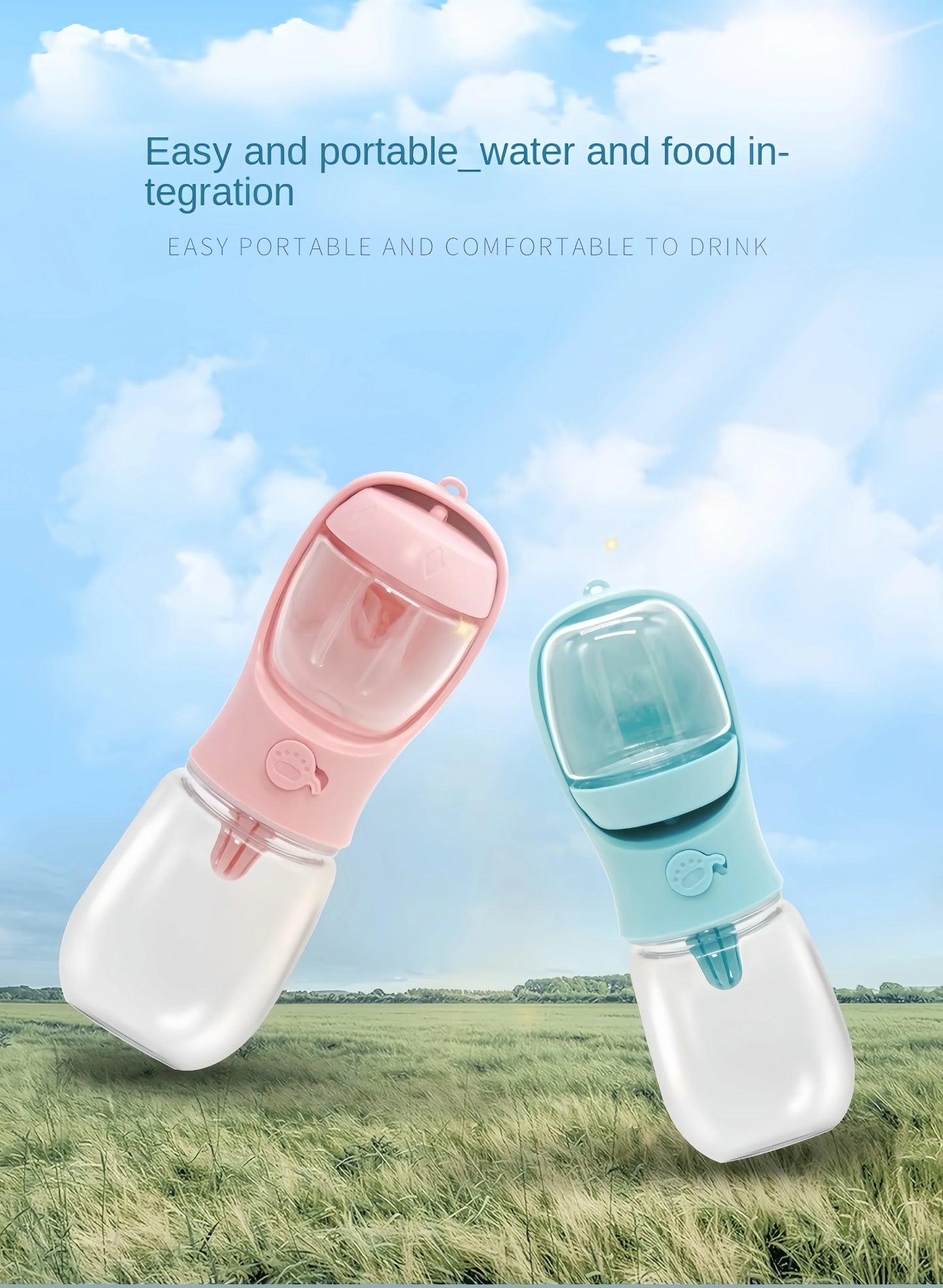 Portable Pet Water Bottle with Food Storage